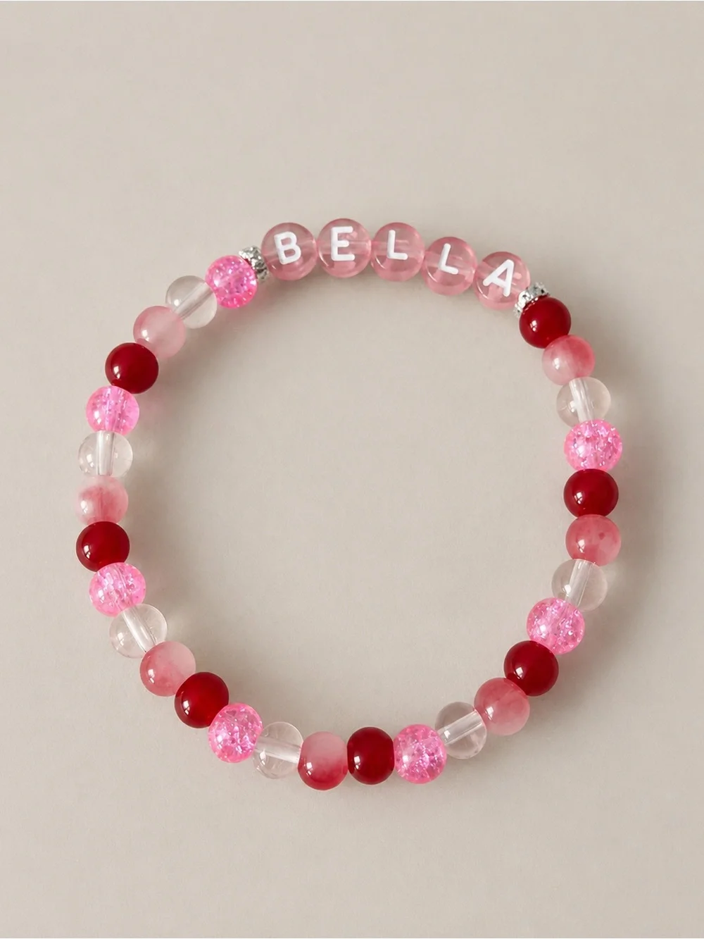 Bella Pink & Red Stretch Beaded Cat Collar – 9 Inch Personalized Pet Necklace